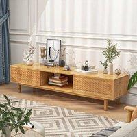 KORVIXA TV Stand for 65 70 TVs 160cm TV Bamboo Console Table in Natural | Size: 100 cm x 100 cm