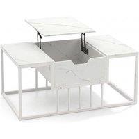KORVIXA Flip Top Accent Tea Table for Living Room Lift Top Coffee Table in White | Size: 100 cm