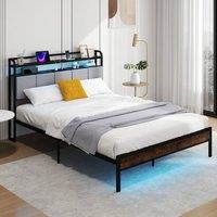 KORVIXA King Size Bed Frame w/ 2-Tier Storage & LED Light
