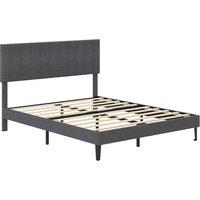 KORVIXA King Size Linen Fabric Bed Frame-Grey in Grey