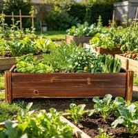 EONLION Wooden Patio Planter Window Box Timber Trough Garden in Brown | Size: 100g