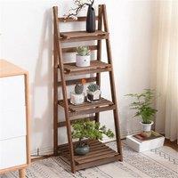 EONLION Foldable Plant Stand 4 Tier Wooden Shelf in Brown