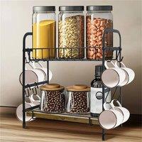 EONLION Mug Holder with Basket Coffee Mug Rack in Black | Size: 100 cm