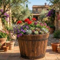 EONLION Large Wooden Garden Planter Pot in Brown | Size: 100g