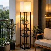 EONLION Modern Wooden Floor Lamp 3 Tier Storage in Black