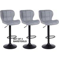 EONLION 3 x Grey Bar Stools Faux Leather Kitchen Breakfast Bar | Size: 100 cm