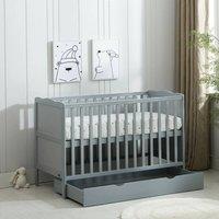 FLAVORA Grey Wooden Baby Cot Bed & Drawer & Aloe Vera Mattress | Size: 100 cm x 15 cm
