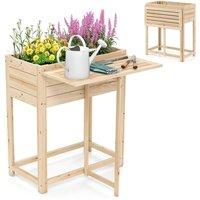 Kelvenix Foldable Side Table Wooden Raised Garden Bed in Natural | Size: 100g