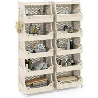 Kelvenix 6 Tier Rolling Laundry Basket with Wheels in Beige | Size: 0.6m2