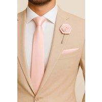 AJVANI Men's Formal Wedding Pocket Square + Bowtie + Flower Buttonhole Pin + Tie Set in Peach