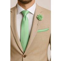 AJVANI Men's Formal Wedding Pocket Square + Bowtie + Flower Buttonhole Pin + Tie Set in Light Green