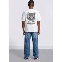 LONDON ATTITUDE Men's Japanese Crane Oversized Heavyweight Back Print T-Shirt in White | Size: Small