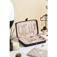 ExtraStar Women's Compact Travel Jewelry Organizer with Ring Slots & Earring Card in Black