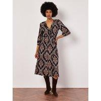 Apricot Women's Ornate Paisley Wrap Midi Dress in Black | Size: 16