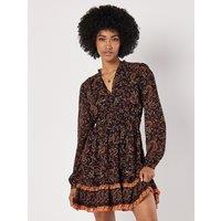 Apricot Women's Paisley Ruffle Mini Dress in Black | Size: 12