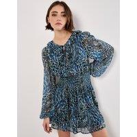 Apricot Women's Feather Print Chiffon Mini Dress in Green | Size: 10