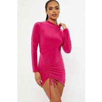 STYLEWISE Women's Ruched Drawstring - Bodycon Fit - Slinky Mini Dress in Pink | Size: 8