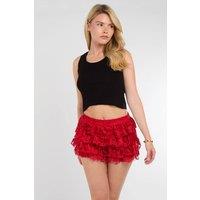 STYLEWISE Women's Lace Detail Frill Mini Skort - Slinky - Mini in Red | Size: 6