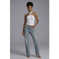 STYLEWISE Women's Buckle Detail Slinky Crop Top in Cream | Size: 6