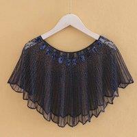 PEACH ACCESSORIES Women's Beaded Sequin Mesh Capelet Shawl Evening Party Bolero in Navy