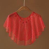 PEACH ACCESSORIES Women's Beaded Sequin Mesh Capelet Shawl Evening Party Bolero in Red