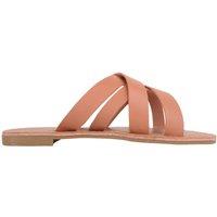 ABSOLUTE FOOTWEAR Women's Wide Fitting Slip On Strappy Sandals Sliders Flip Flops Flat Shoes in Tan | Size: 6