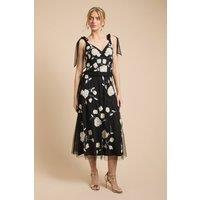 Oasis Women's Tie Shoulder Floral Embellished Midaxi Dress in Black | Size: 12