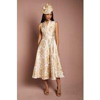 Coast Women's Sleeveless Tux Jacquard Fit & Flare Midi Dress in Champagne | Size: 8