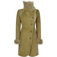 TruClothing Women's Sheepskin Suede 3/4 Long Trench Coat in Beige | Size: Large
