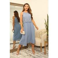 DOUBLE SECOND Women's Blue Halter Neck Lace Layer Dress | Size: 10