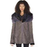 Infinity Leather Women's Suede Hooded Merino Sheepskin Coat-Romsey in Black | Size: 10