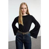 WOVCOR Women's Relaxed Spanish Sleeve Flexible Knit Blouse in Black | Size: XL