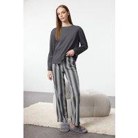 WOVCOR Women's 2-Piece Cotton Striped Knit Pajama Set in Dark Grey | Size: Large
