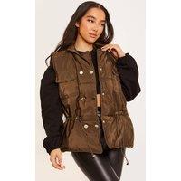 STYLEWISE Women's Button Padded - Popper Front - Gilet Waistcoat in Khaki | Size: S/M