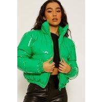 STYLEWISE Women's Faux Leather Puffer - Cropped Fit - Jacket in Green | Size: Medium