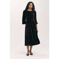 Finery London Women's Petite Scarlett Velvet Midi Tea Dress in True Black | Size: 22