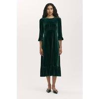 Finery London Women's Petite Scarlett Velvet Midi Tea Dress in Dark Green | Size: 12