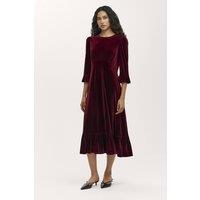 Finery London Women's Petite Scarlett Velvet Midi Tea Dress in Maroon | Size: 12
