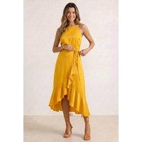 Style Cheat Women's Ariana Halter Frill Dress / Golden Yellow | Size: 14