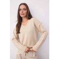 WOVCOR Women's Premium Yarn Basic Knit Sweater in Stone | Size: Large
