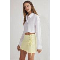 WOVCOR Women's Lace-Up Woven Mini Skort with Eyelet Detail in Yellow | Size: 4