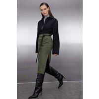 WOVCOR Women's Suede-Look Knit Midi Pencil Skirt with Slit in Khaki | Size: Medium