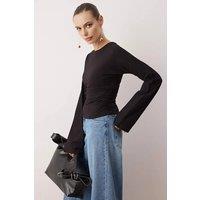 WOVCOR Women's Spanish Sleeve Knit Blouse with Gathered Waist Detail in Black | Size: XL