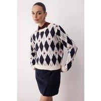 WOVCOR Women's Argyle Pattern Glitter Knit Crew Neck Jumper | Size: Medium