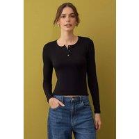 WOVCOR Women's Crew Neck Button Front Stretch Knit Blouse in Black | Size: Small