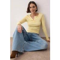 WOVCOR Women's Crew Neck Button Front Stretch Knit Blouse in Yellow | Size: Medium
