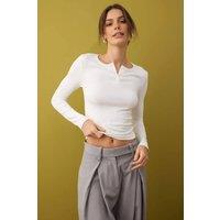 WOVCOR Women's Crew Neck Button Front Stretch Knit Blouse in Ecru | Size: XL