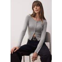 WOVCOR Women's Full Front Snap Fitted Stretch Knit Blouse in Grey | Size: Large