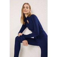 WOVCOR Women's Zip Up Thumbhole Sports Jacket with Ribbed Panel in Navy | Size: Large