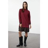 WOVCOR Women's High Neck Long Sleeve Knit Mini Dress in Burgundy | Size: Medium